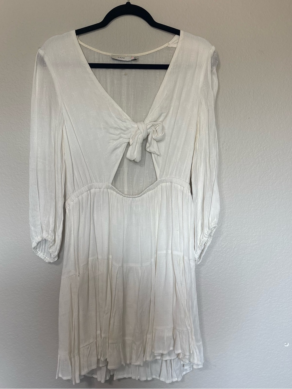 White Tie-Front Boho Mini Dress